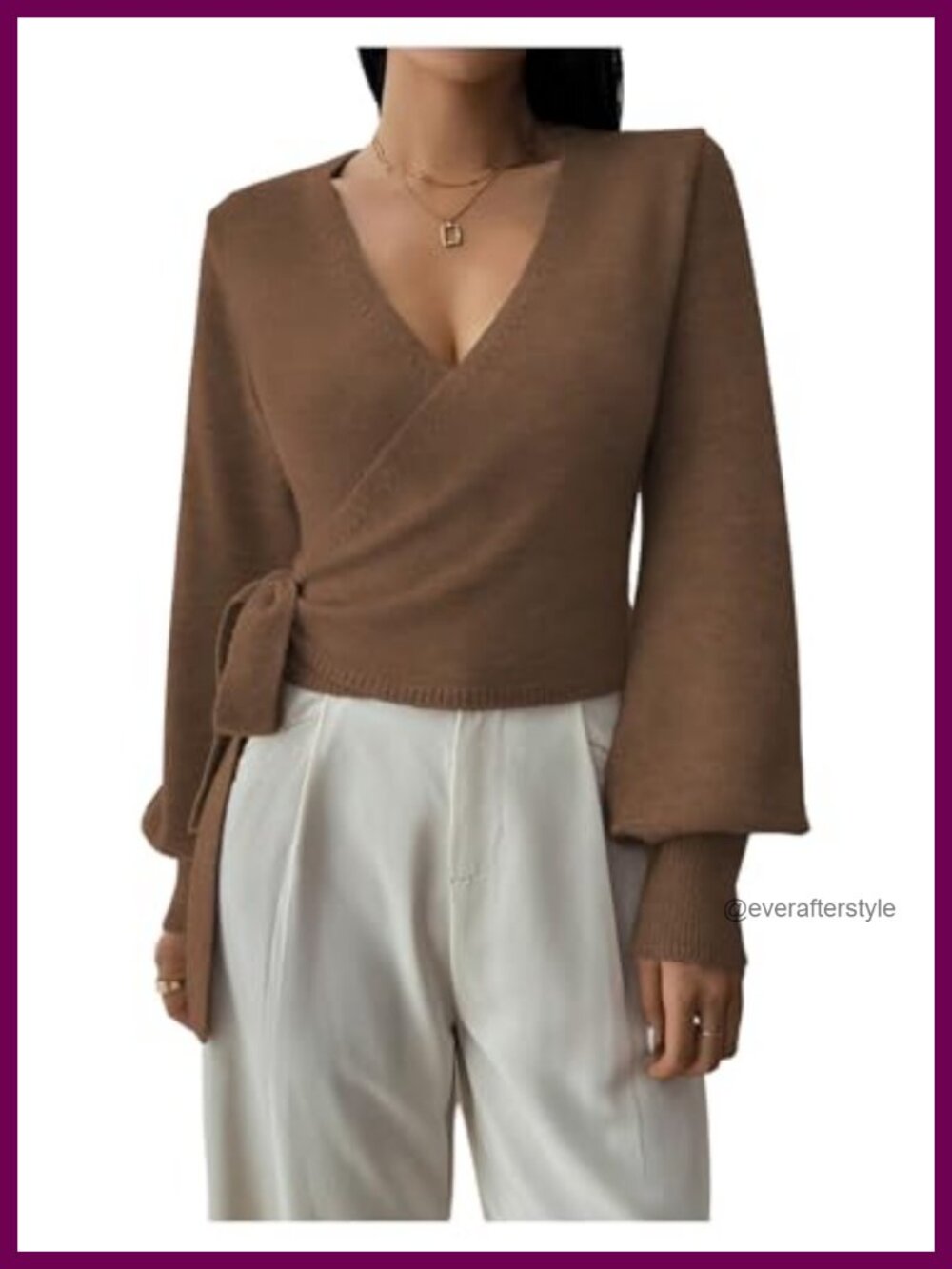 Slim Fit V Neck Wrap Crop Sweater Pullover Long Sleeve Side Tie Knit